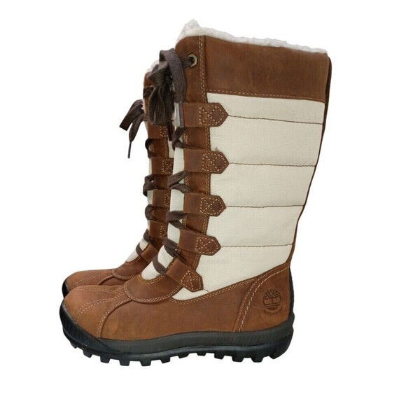 Timberland Womens Mt Hayes Snow Boots Tall Waterproof Brown Leather Size 6 - Picture 4 of 8